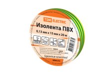Изолента ПВХ 0,13*15 мм. Желто-Зеленая 20м TDM