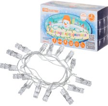 Гирлянда светодиодная Прищепки 3м, 15LED, белый, 8 режимов, 250В IP20 TDM