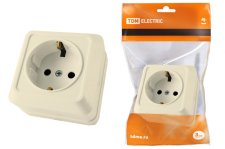 Розетка 2П+З открытой установки IP20 16А слоновая кость Ладога TDM