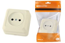 Розетка 2П открытой установки IP20 10А 250В (керамика) слоновая кость Ладога TDM