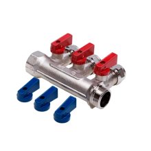 Коллектор универсальный вн/нар 3/4, 16x3 выход для металлопластиковых труб с шаровыми кранами и евроконусами Aqualink