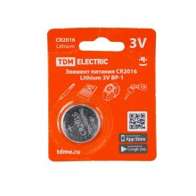 Элемент питания CR2016 Lithium 3V BP-1 TDM