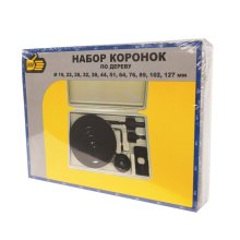 Набор коронок по дереву 19-127 мм. (кольцевых пил) с адаптером и центрирующим сверлом ПРОМИС