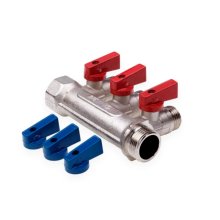 Коллектор резьбовой вн/нар 3/4, 1/2x3вых с шаров кранами Aqualink