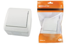 Выключатель 1-кл. открытой установки IP44 10А белый Селигер TDM