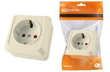 Розетка 2П+З открытой установки с з/ш IP20 16А слоновая кость Ладога TDM
