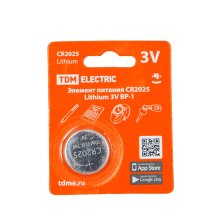 Элемент питания CR2025 Lithium 3V BP-1 TDM